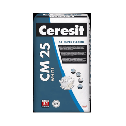 Κόλλα πλακιδίων, μαρμάρου και γρανίτη CERESIT CM 25 SUPER FLEXIBLE (C2 ΤΕ S1) λευκή, 25kg